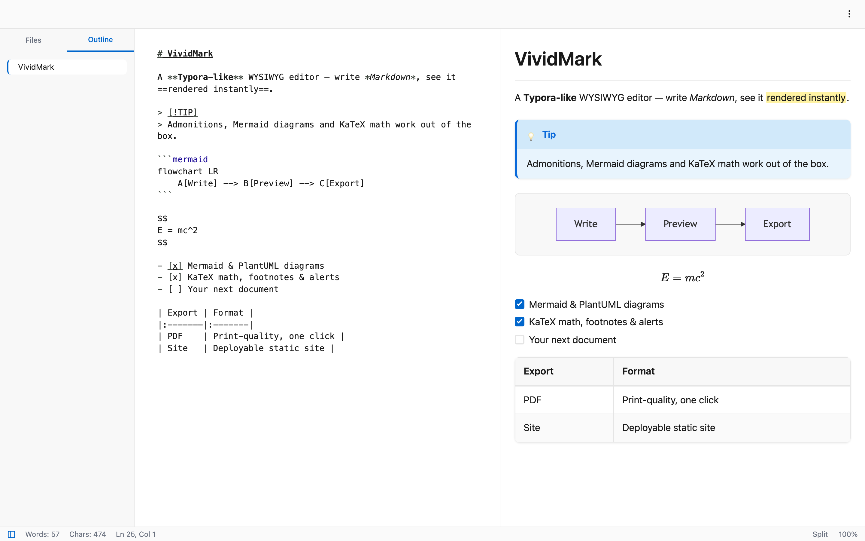 Split mode — source and live preview